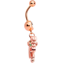 Load image into Gallery viewer, Clear Gem Rose Gold Tone Glow in the Dark Revolver Dangle Belly Ring
