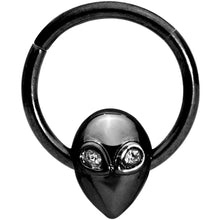 Load image into Gallery viewer, 16G 3/8 Clear Gem Black Alien Invader Hinged Segment Ring
