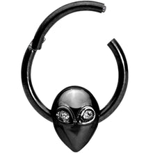 Load image into Gallery viewer, 16G 3/8 Clear Gem Black Alien Invader Hinged Segment Ring
