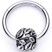 Load image into Gallery viewer, 16G 3/8 Leaf Pattern Bead Hinged Segment Ring
