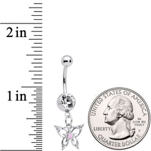 Load image into Gallery viewer, Pink Synthetic Opal Clear Gem Lacy Butterfly Dangle Belly Ring
