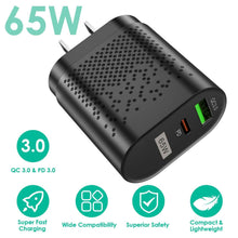 Load image into Gallery viewer, 65W Type C Fast Wall Charger PD QC3.0 Adapter
