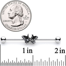 Load image into Gallery viewer, 14G Clear Gem Catch That Butterfly Industrial Barbell 38mm
