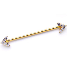 Load image into Gallery viewer, 14G Clear Gem Gold Tone Arrows Point Industrial Barbell 38mm
