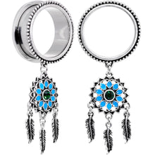 Load image into Gallery viewer, Green Gem Feather Dreamcatcher Screw Fit Tunnel Plug Set
