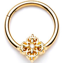 Load image into Gallery viewer, 16G 3/8 Clear CZ Gold Tone Regal Rhombus Hinged Segment Ring
