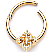 Load image into Gallery viewer, 16G 3/8 Clear CZ Gold Tone Regal Rhombus Hinged Segment Ring
