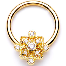 Load image into Gallery viewer, 16G 3/8 Clear CZ Gold Tone Royal Square Hinged Segment Ring
