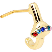 Load image into Gallery viewer, 20G Multicolor Gem Gold Tone UFO Faux Hoop L Shaped Nose Ring
