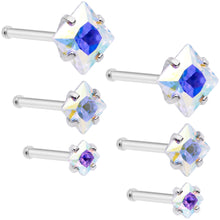 Load image into Gallery viewer, 20G 1/4 Aurora Gem Square Multi Size Nose Bone Set of 6
