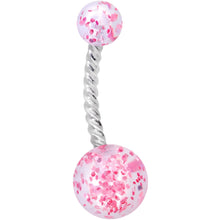 Load image into Gallery viewer, Clearly Coiled Pink Glitter Explosion Twisted Belly Ring

