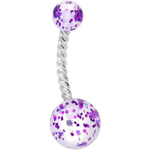 Load image into Gallery viewer, Clearly Coiled Purple Glitter Explosion Twisted Belly Ring
