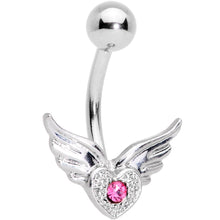 Load image into Gallery viewer, Pink Gem Valentines Day Winged Heart Belly Ring Set of 4
