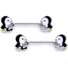 Load image into Gallery viewer, 14G 9/16 1/2 Winter Penguins Horseshoe Barbell Nipple Ring Set
