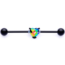 Load image into Gallery viewer, 14G Aurora Gem Black Love Me Heart Industrial Barbell 38mm
