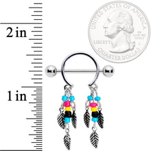 Load image into Gallery viewer, 14G 9/16 Multicolor Bead Feather Dangle Nipple Shield Set
