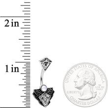 Load image into Gallery viewer, White Faux Opal Art Deco Triangle Double Mount Belly Ring
