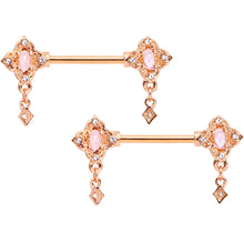 Load image into Gallery viewer, 14G Faux Opal Rose Gold Tone Art Deco Barbell Nipple Ring Set
