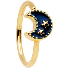 Load image into Gallery viewer, 20G 5/16 Gold Tone Blue Crescent Moon and Stars Nose Hoop
