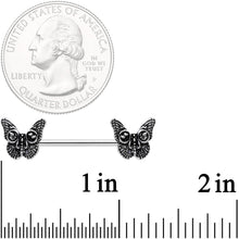 Load image into Gallery viewer, 14G 9/16 Death Head Butterfly Barbell Nipple Ring Set
