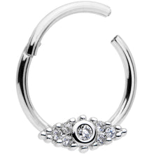 Load image into Gallery viewer, 16G 3/8 Clear CZ Gem Art Deco Cat Eye Hinged Septum Segment Ring
