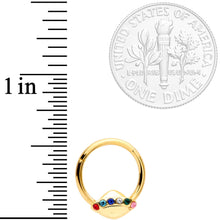Load image into Gallery viewer, 16G 3/8 Multicolor Gem Gold Tone UFO Hinged Segment Ring
