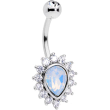 Load image into Gallery viewer, Clear CZ Gem White Faux Opal Fire Teardrop Belly Ring
