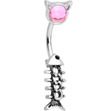 Load image into Gallery viewer, Pink Black Gem Hungry Little Kitty Cat Belly Ring
