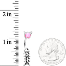 Load image into Gallery viewer, Pink Black Gem Hungry Little Kitty Cat Belly Ring
