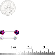Load image into Gallery viewer, 14G 5/8 9/16 Clear Gem Multi Color Roses Barbell Nipple Ring Set
