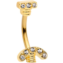 Load image into Gallery viewer, Clear Gem Gold Tone Nuts for Bolts Double Mount Belly Ring
