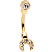 Load image into Gallery viewer, Clear Gem Gold Tone Crescent Wrench Double Mount Belly Ring
