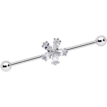 Load image into Gallery viewer, 14G Clear CZ Gem Perfect Petals Flower Industrial Barbell 38mm
