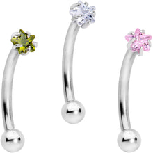 Load image into Gallery viewer, 16G 3/8 Spring Colors CZ Gem Star Curved Eyebrow Ring Set of 3
