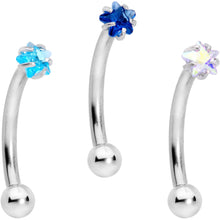 Load image into Gallery viewer, 16G 3/8 Blues Clear CZ Star Gem Curved Eyebrow Ring Set of 3
