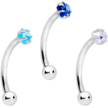 Load image into Gallery viewer, 16G 3/8 Blues Clear CZ Star Gem Curved Eyebrow Ring Set of 3
