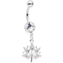 Load image into Gallery viewer, Clear Aurora Gem Maple Leaf Dangle Belly Ring Set of 4
