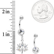 Load image into Gallery viewer, Clear Aurora Gem Maple Leaf Dangle Belly Ring Set of 4
