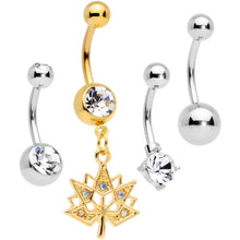 Load image into Gallery viewer, Clear Aurora Gem Gold Tone Maple Leaf Dangle Belly Ring Set of 4
