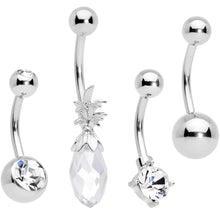Load image into Gallery viewer, Clear Gem Pineapple Belly Ring Set of 4 Bonus Pack
