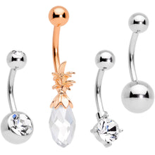 Load image into Gallery viewer, Clear Gem Rose Gold Tone Pineapple Belly Ring Set of 4  Bonus Pack
