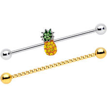 Load image into Gallery viewer, 14G Yellow Green Gem Pineapple Twisted Industrial Barbell Set
