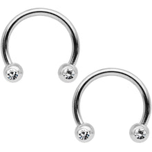 Load image into Gallery viewer, 14G Clear Gem Blue Flower Horseshoe Barbell Nipple Ring Set of 4
