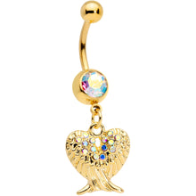 Load image into Gallery viewer, Aurora Gem Gold Tone Angel Wings Pink Confetti Belly Ring Set of 3
