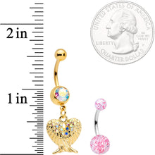 Load image into Gallery viewer, Aurora Gem Gold Tone Angel Wings Pink Confetti Belly Ring Set of 3
