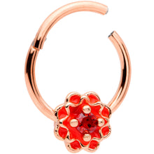 Load image into Gallery viewer, 16G 3/8 Red Gem Rose Gold Tone Red Flower Septum Hinged Segment Ring
