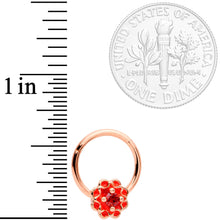 Load image into Gallery viewer, 16G 3/8 Red Gem Rose Gold Tone Red Flower Septum Hinged Segment Ring
