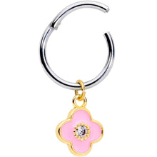 Load image into Gallery viewer, 16G 3/8 Clear CZ Pink Flower Dangle Hinged Segment Ring
