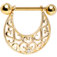 Load image into Gallery viewer, 14G 9/16 Clear CZ Gem Gold Tone Abstract Heart Nipple Shield Set
