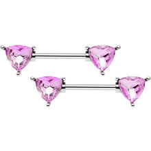 Load image into Gallery viewer, 14G 9/16 Pink Gem Geometric Triangles Barbell Nipple Ring Set
